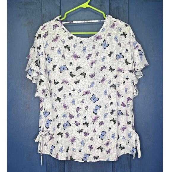 Como Black (M) Ruffle Hem Tie Side Open Upper Back Butterfly Top Blouse - Picture 9 of 12